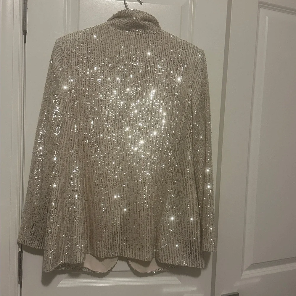 LOFT Sparkling Sequin Blazer in Cream - Picture 6 of 6